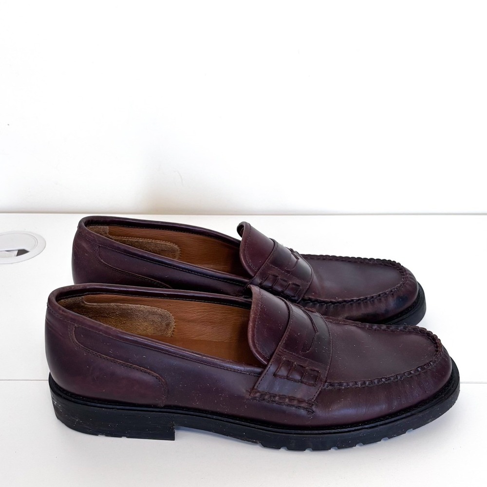 GH Bass Mens Penny Loafer Shoes 11D Burgundy Leather Lug Sole Casual Classic